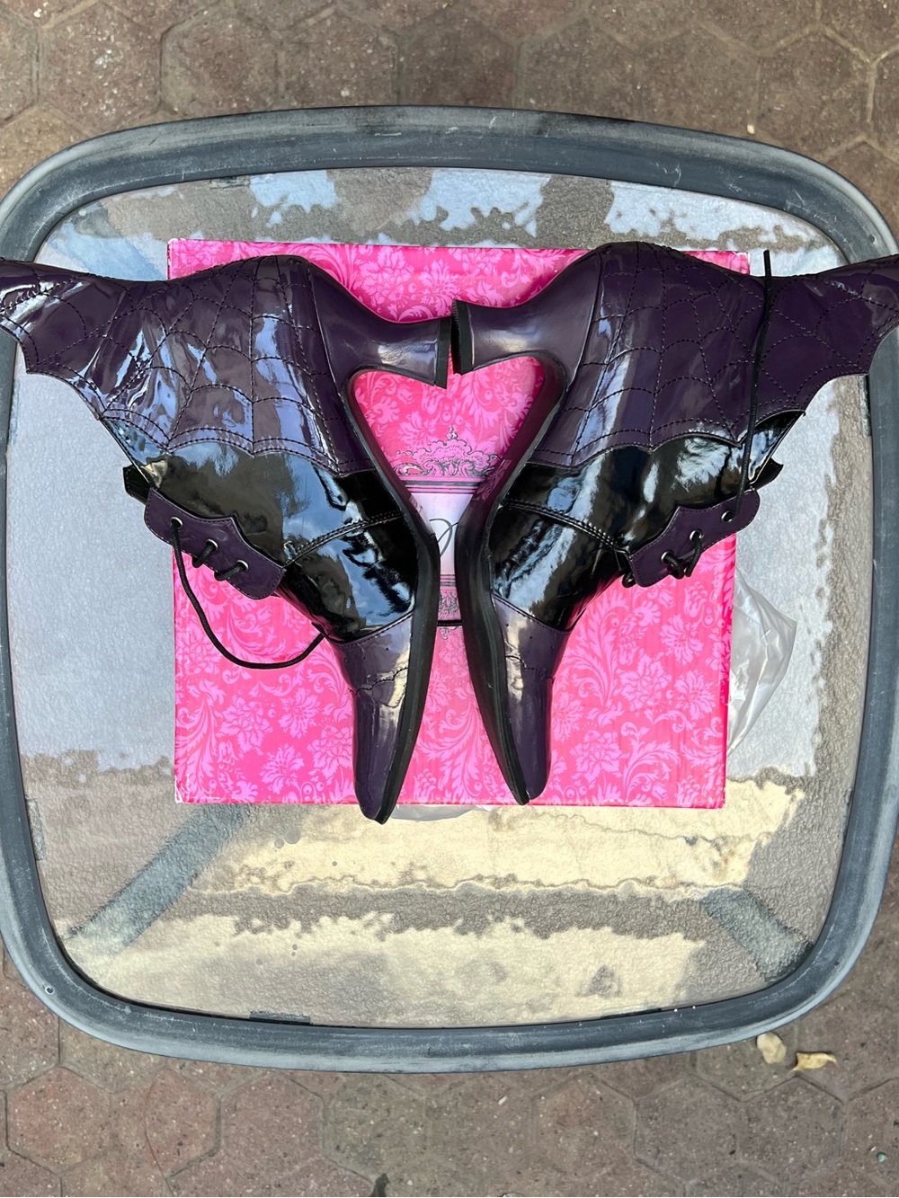 Ellie Black and Dark Purple Patent Lace-Up Pointed Boots - Picture 6 of 12